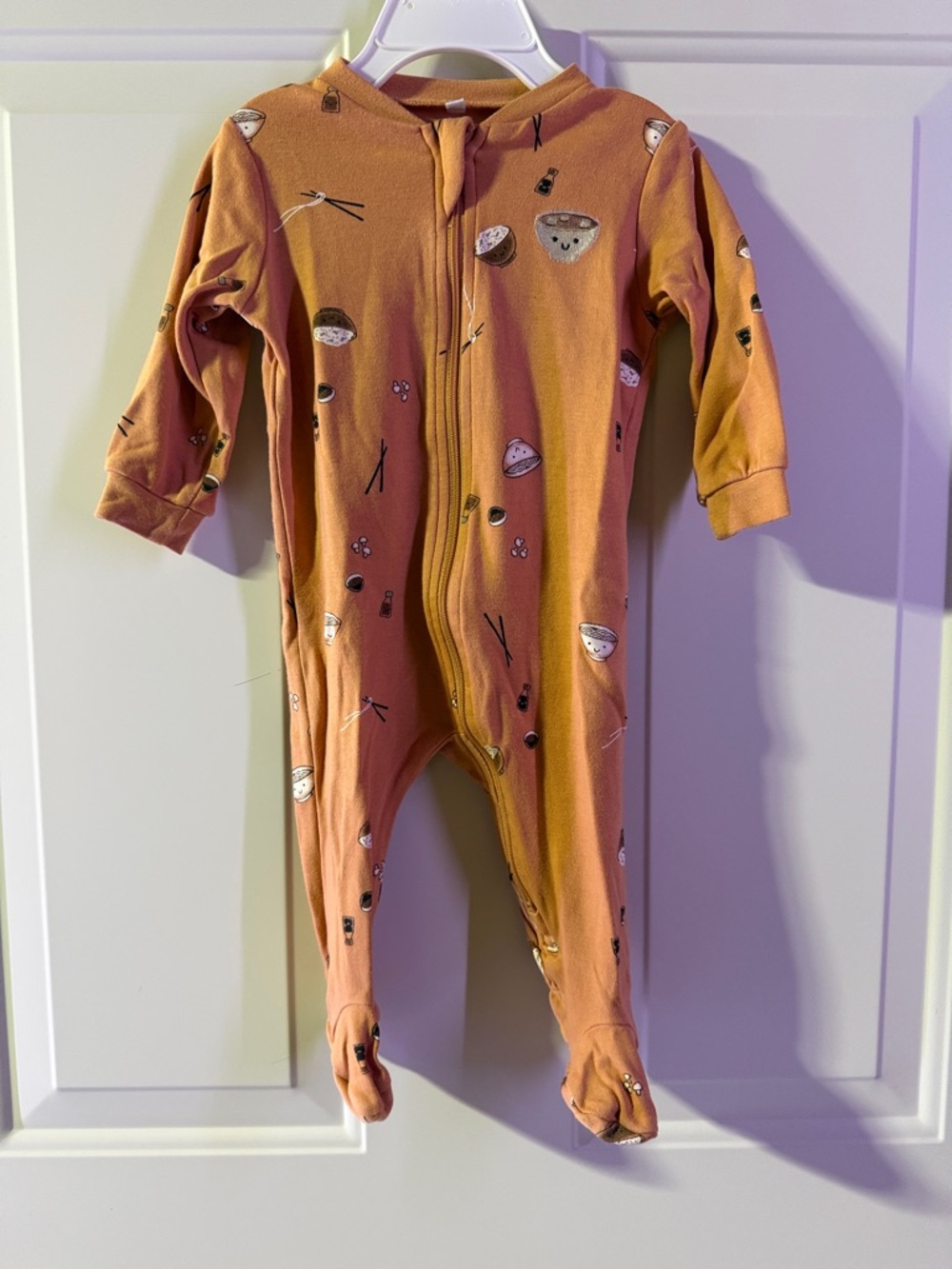 Pekkle Rust Orange Sushi Print Footed One-Piece Pajamas - 6M